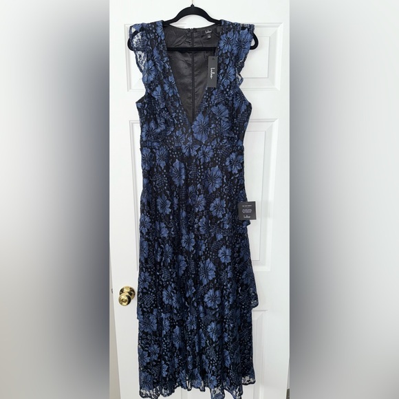 Lulu's Blue and Black Tiered Ruffled Maxi Dress - Picture 2 of 5